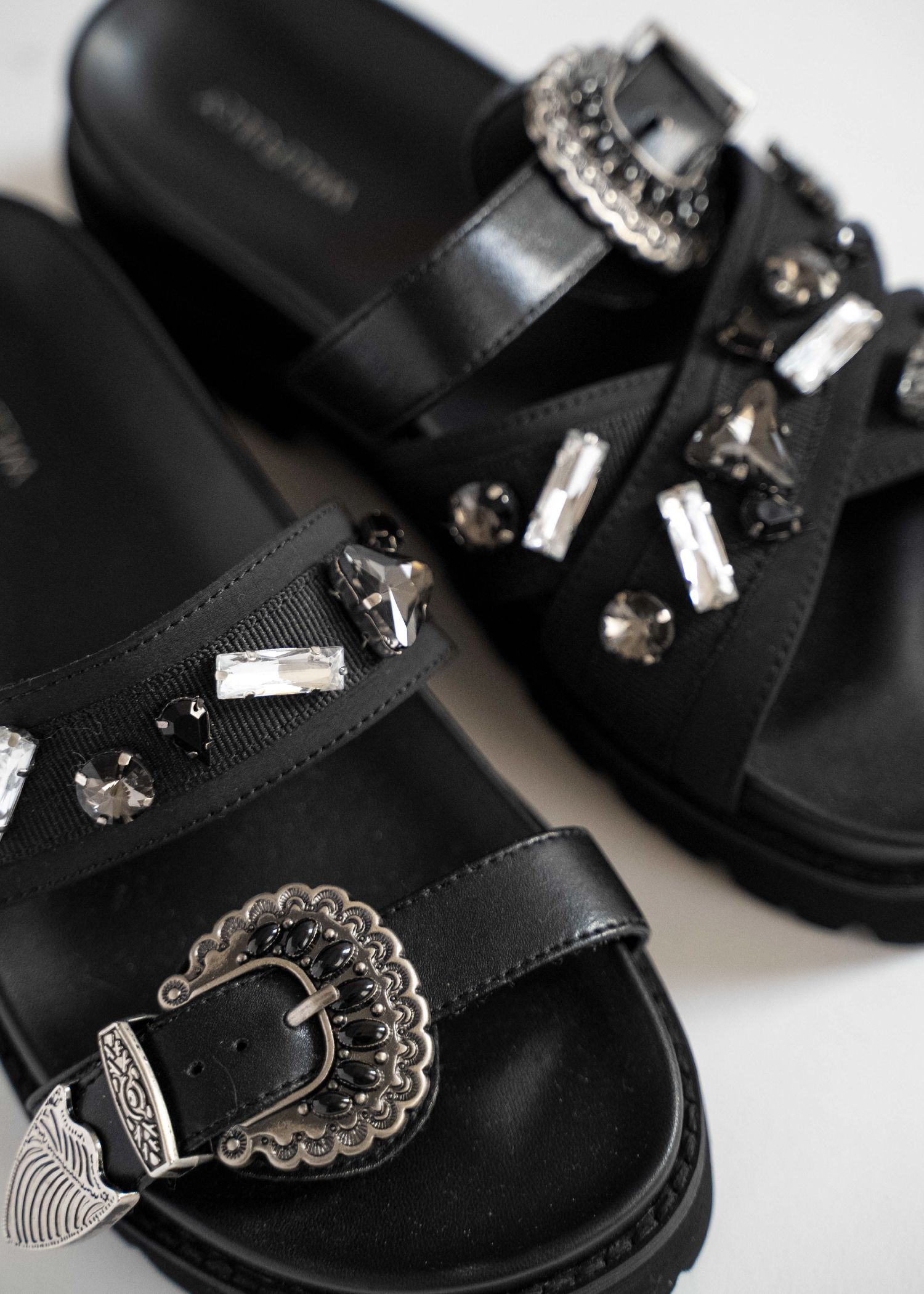 asymmetric bijou strap sandal