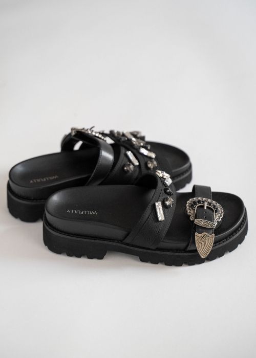 asymmetric bijou strap sandal