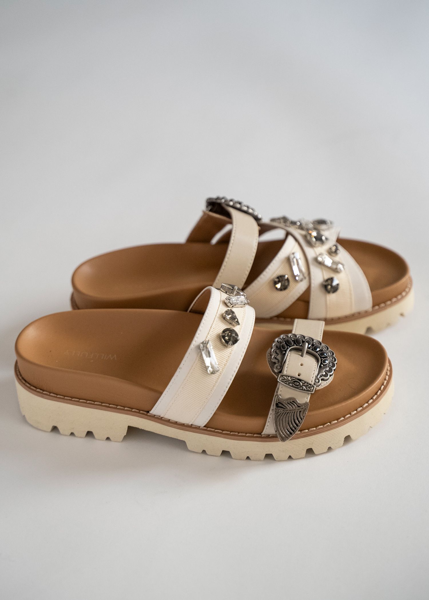 asymmetric bijou strap sandal