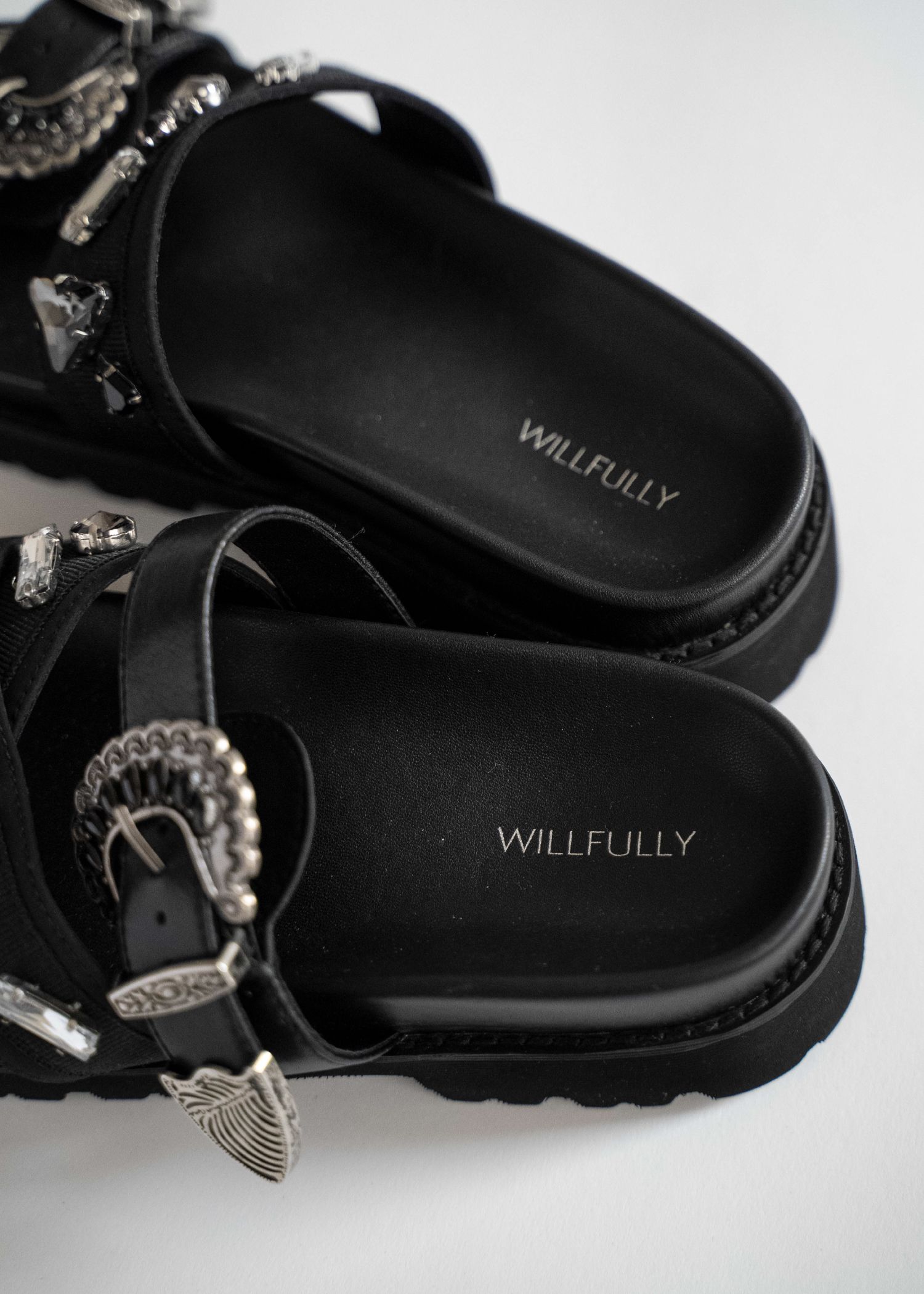 asymmetric bijou strap sandal