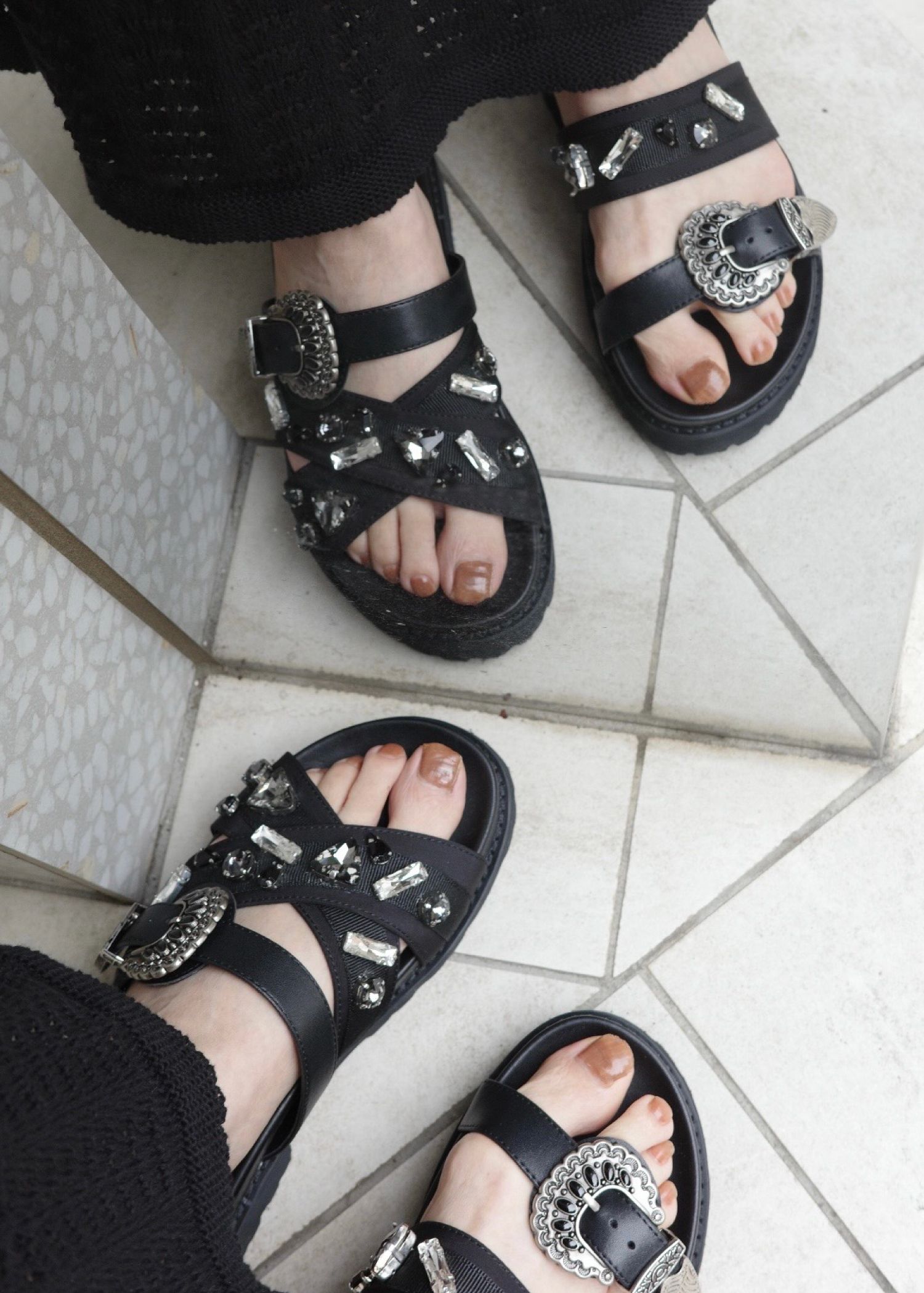 asymmetric bijou strap sandal