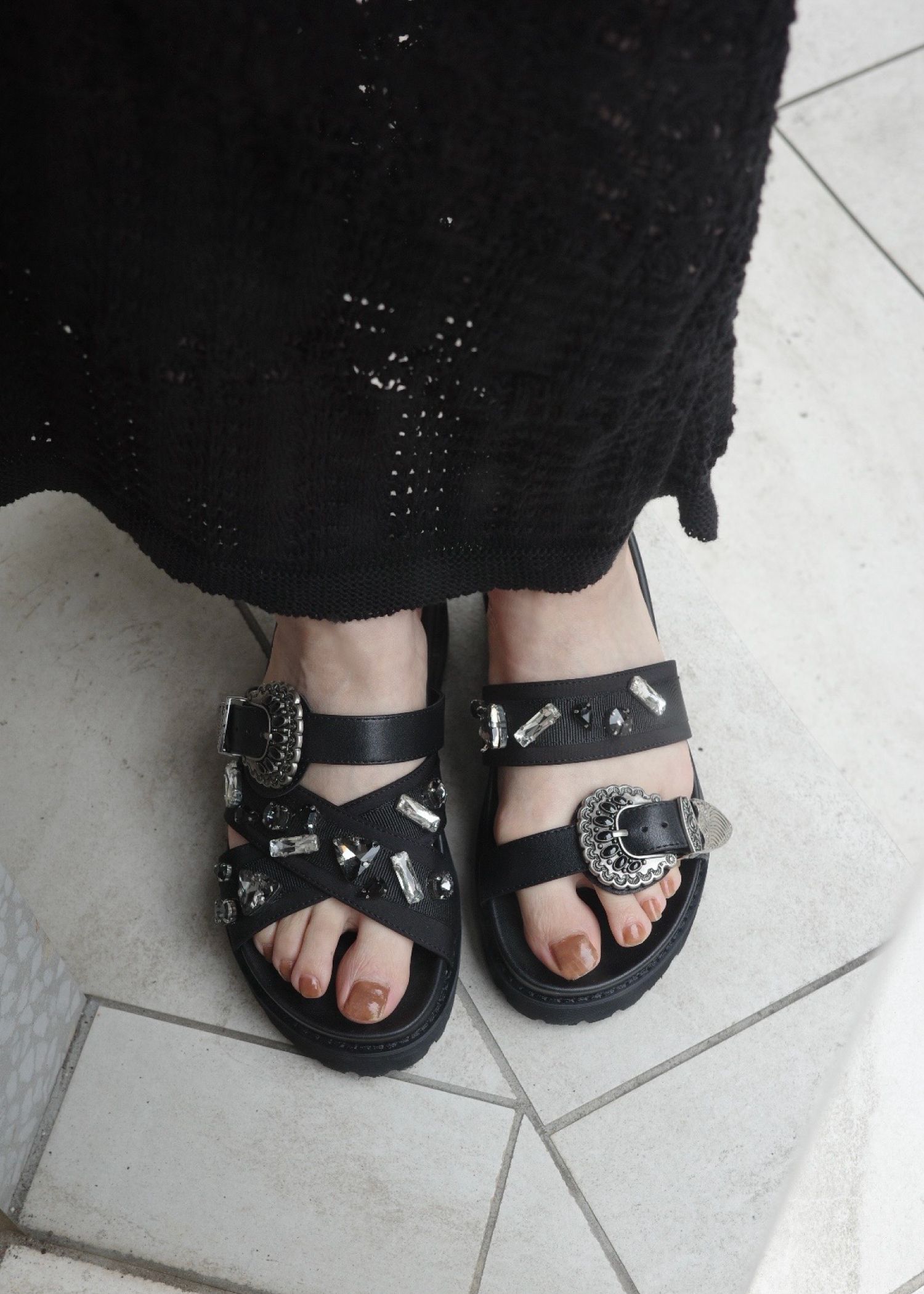 asymmetric bijou strap sandal