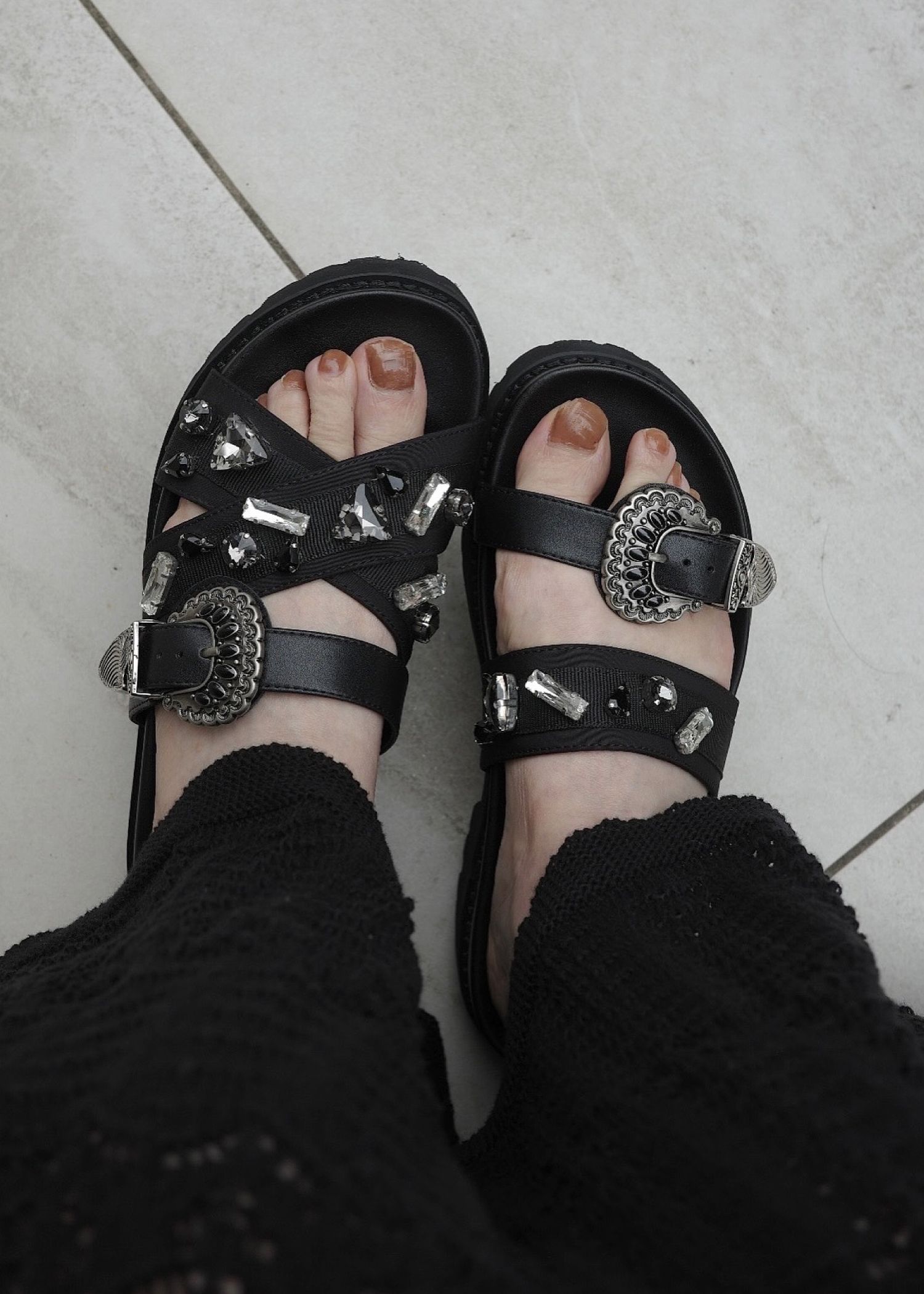 asymmetric bijou strap sandal