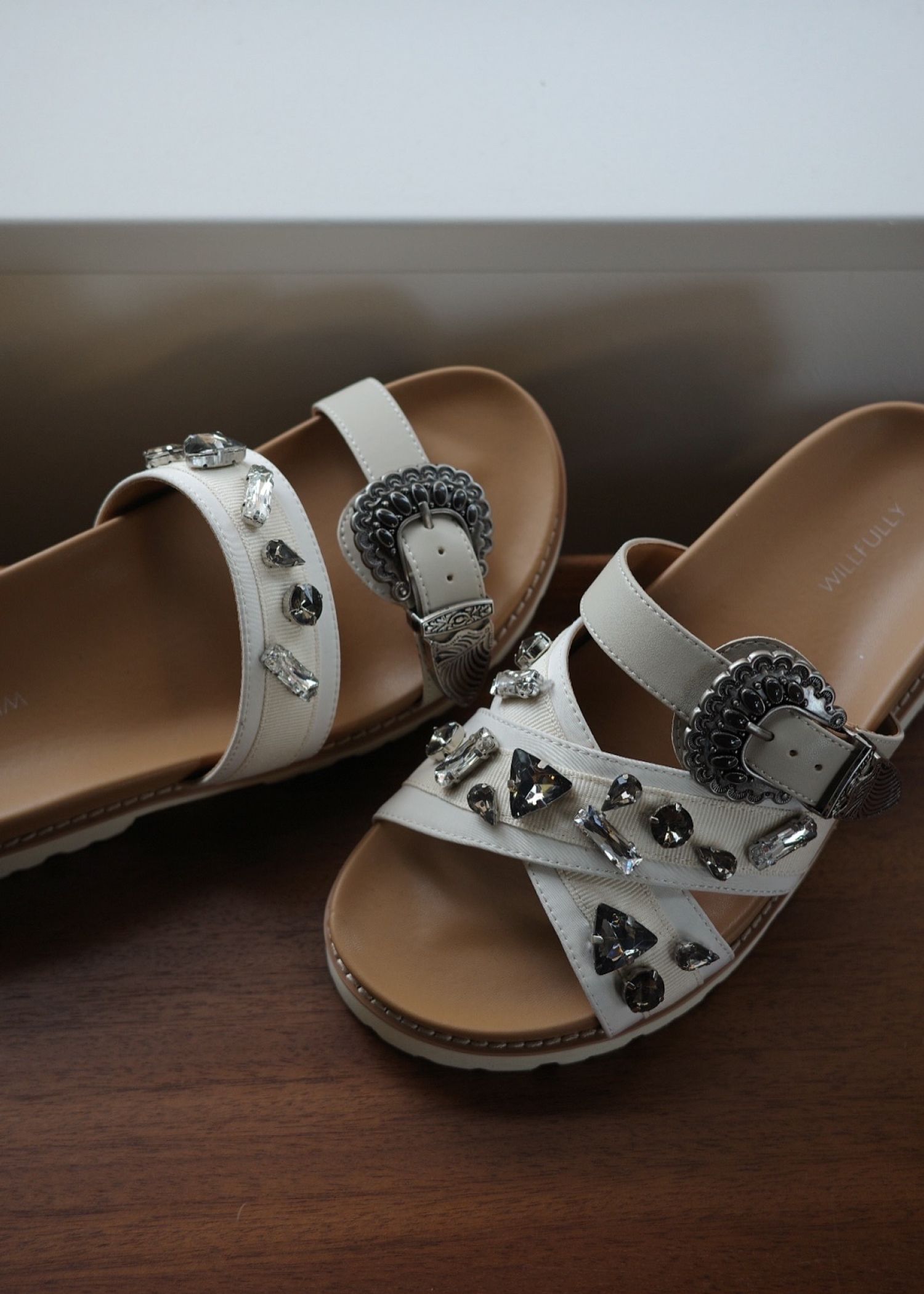 asymmetric bijou strap sandal