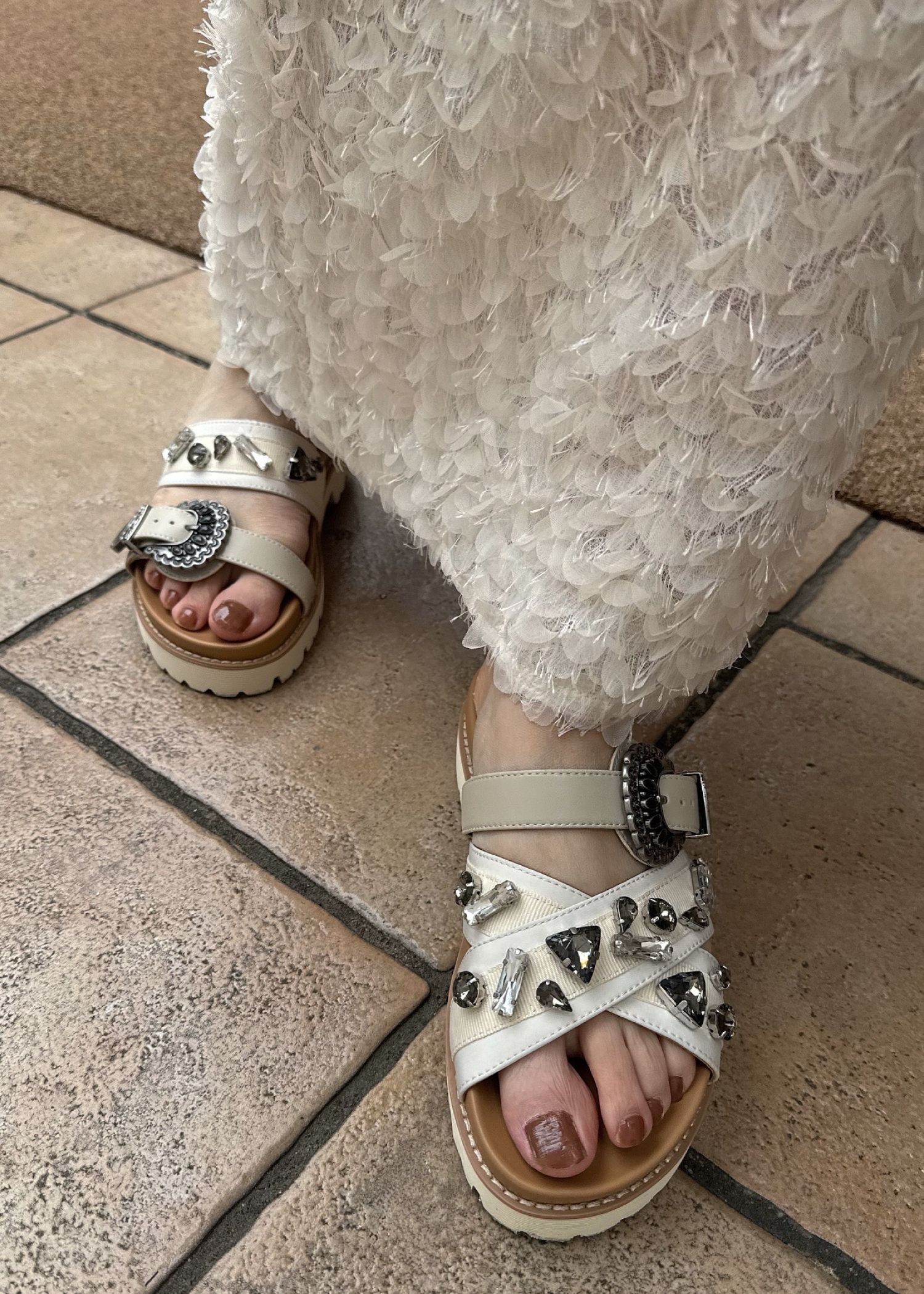 asymmetric bijou strap sandal