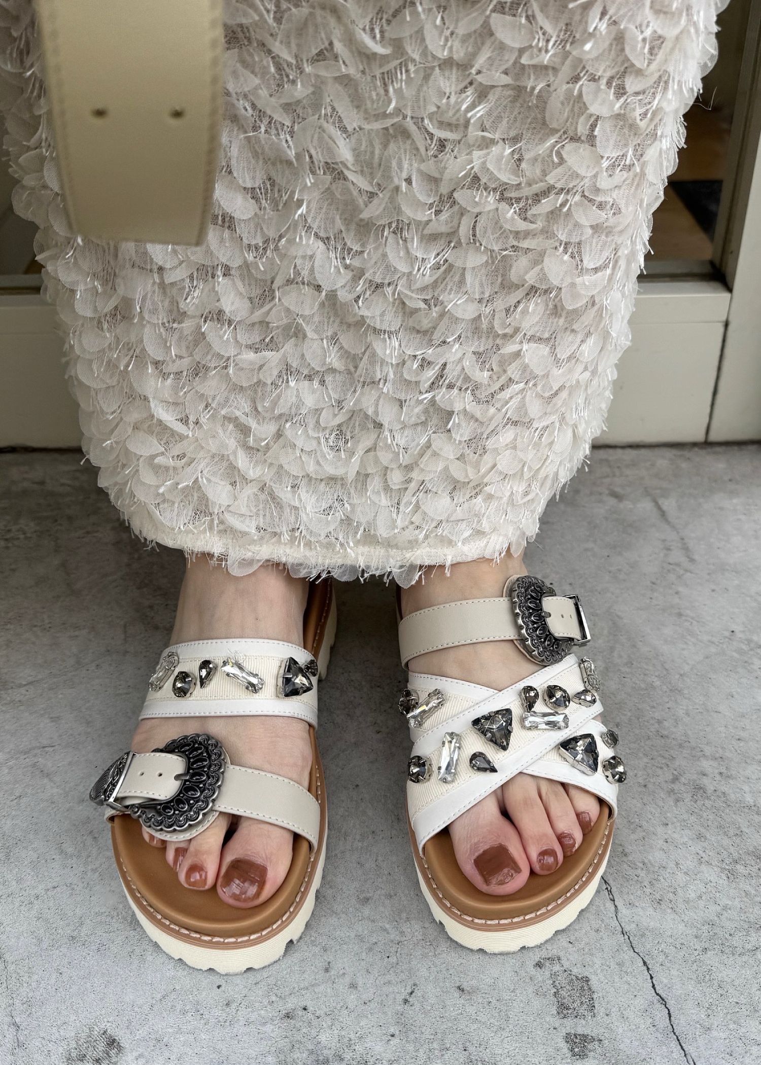asymmetric bijou strap sandal