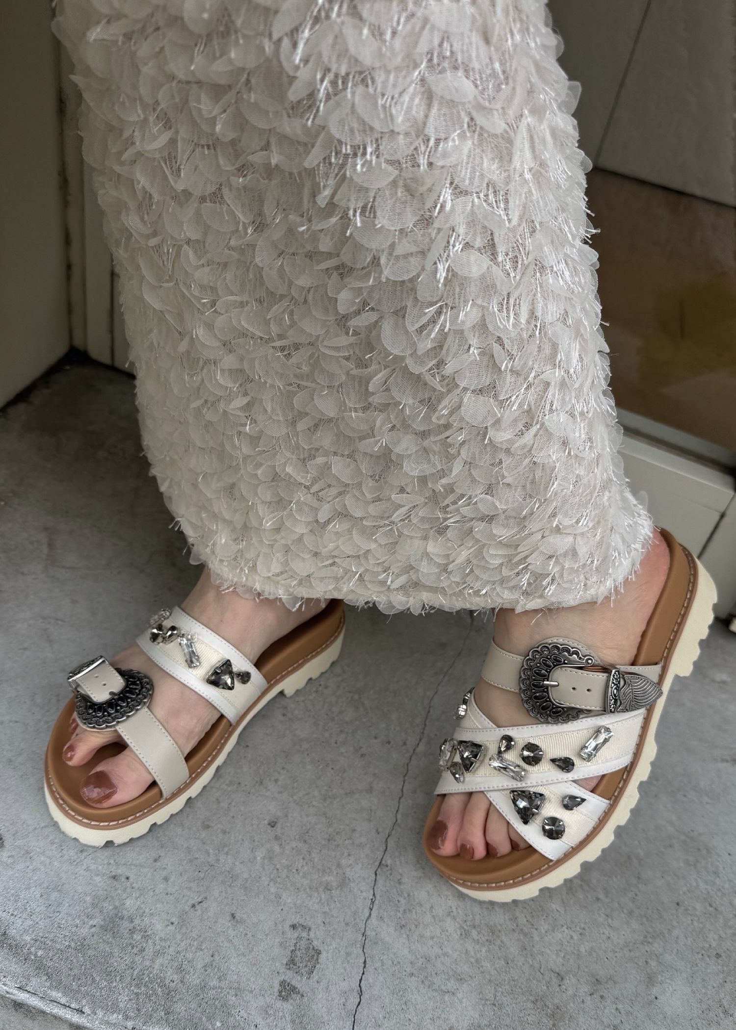 asymmetric bijou strap sandal