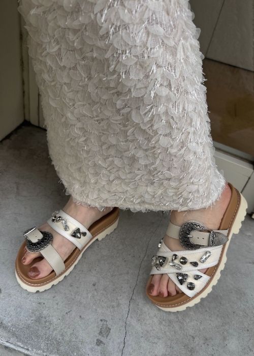 asymmetric bijou strap sandal