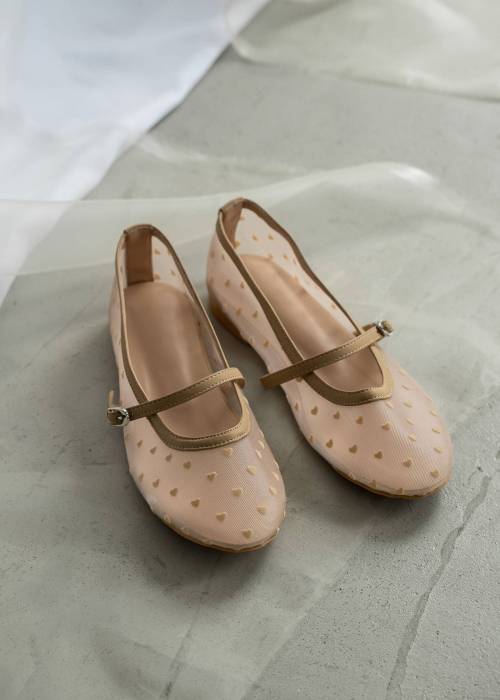 heart flocking mesh mary jane shoes