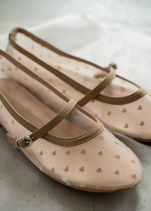 heart flocking mesh mary jane shoes