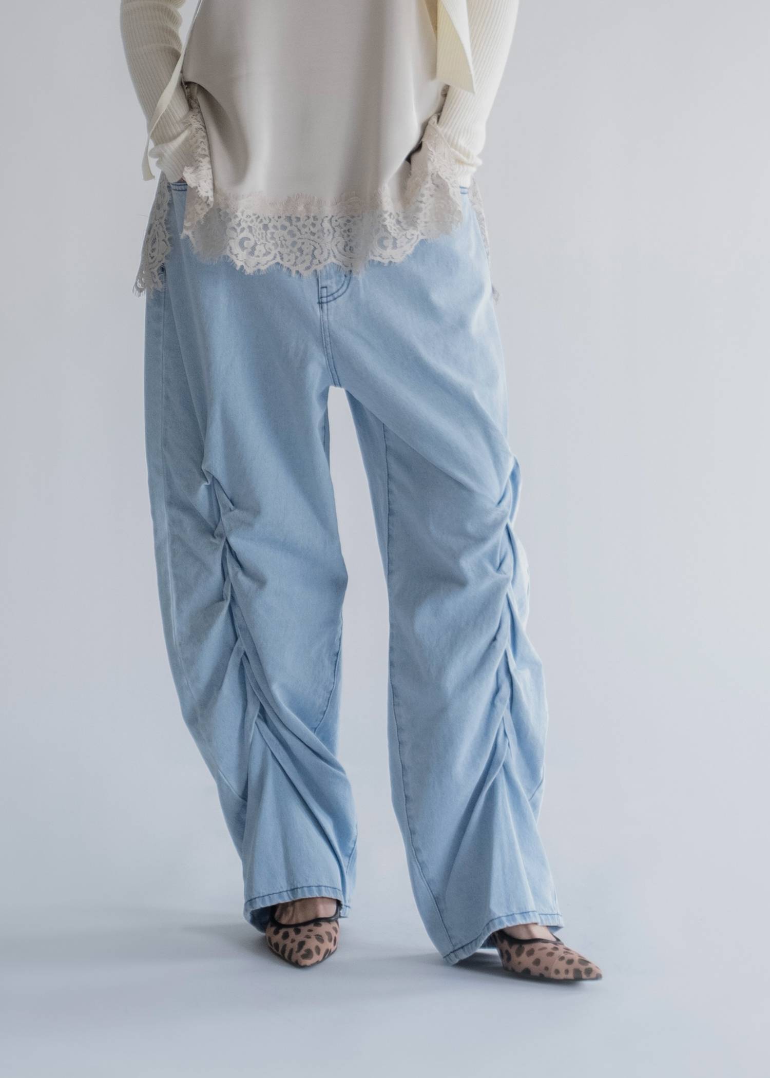 sheer fabric pointed toe pumps