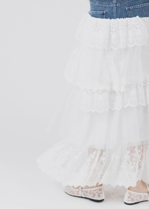 denim yoke lace irregular tiered SK