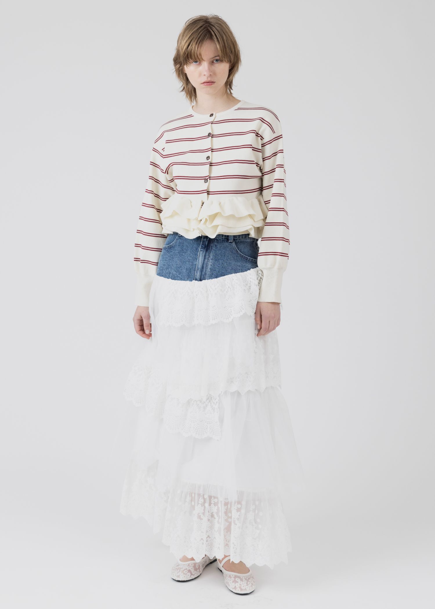 denim yoke lace irregular tiered SK