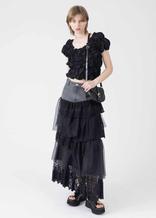 denim yoke lace irregular tiered SK