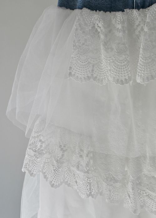 denim yoke lace irregular tiered SK
