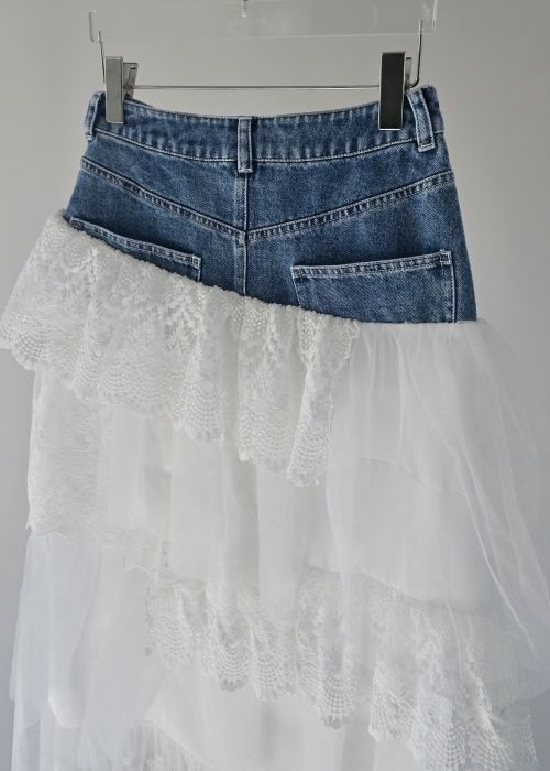 denim yoke lace irregular tiered SK