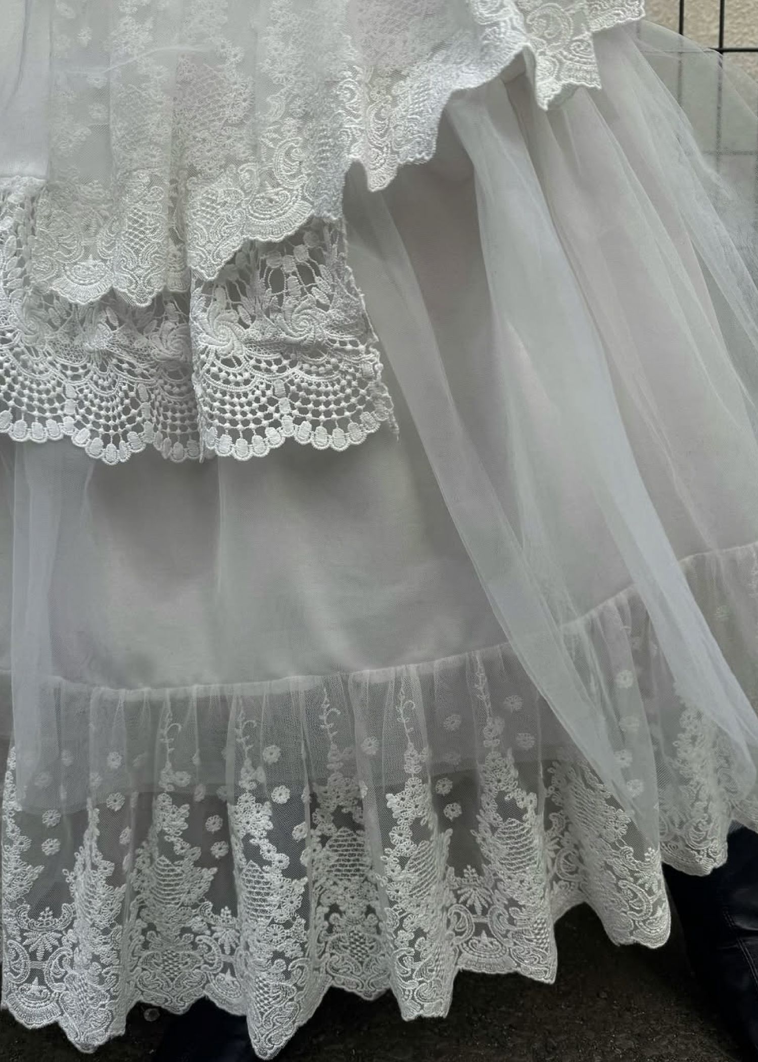 denim yoke lace irregular tiered SK