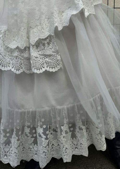denim yoke lace irregular tiered SK