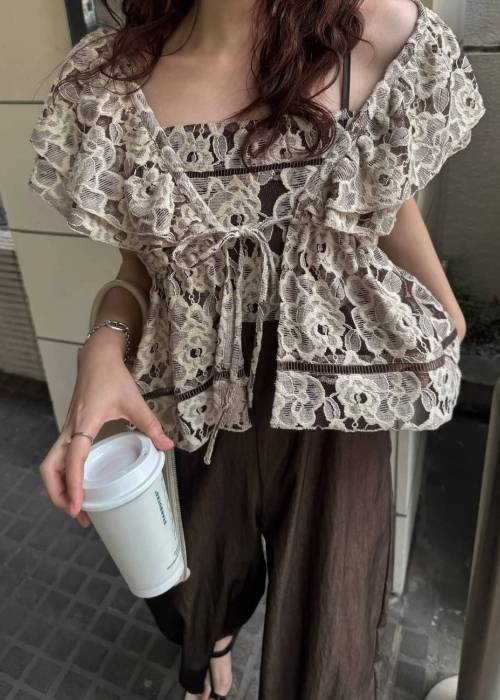 double collar lace bolero tops
