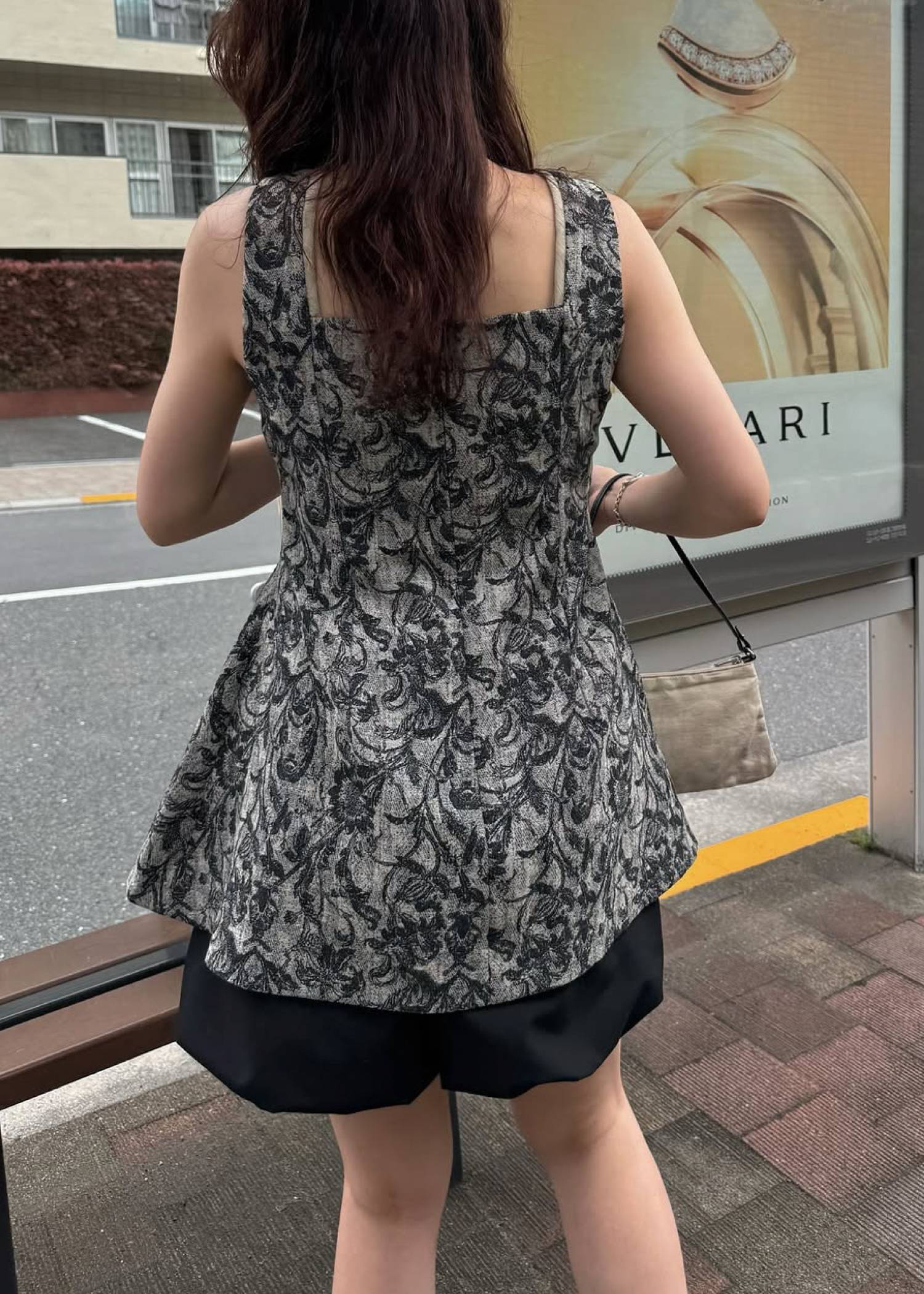 architectural jacquard piping sleeveless tops