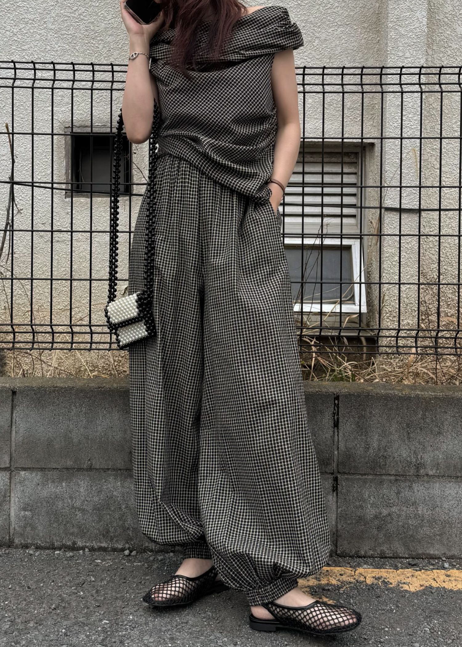 asymmetry tuck gather off shoulder check tops