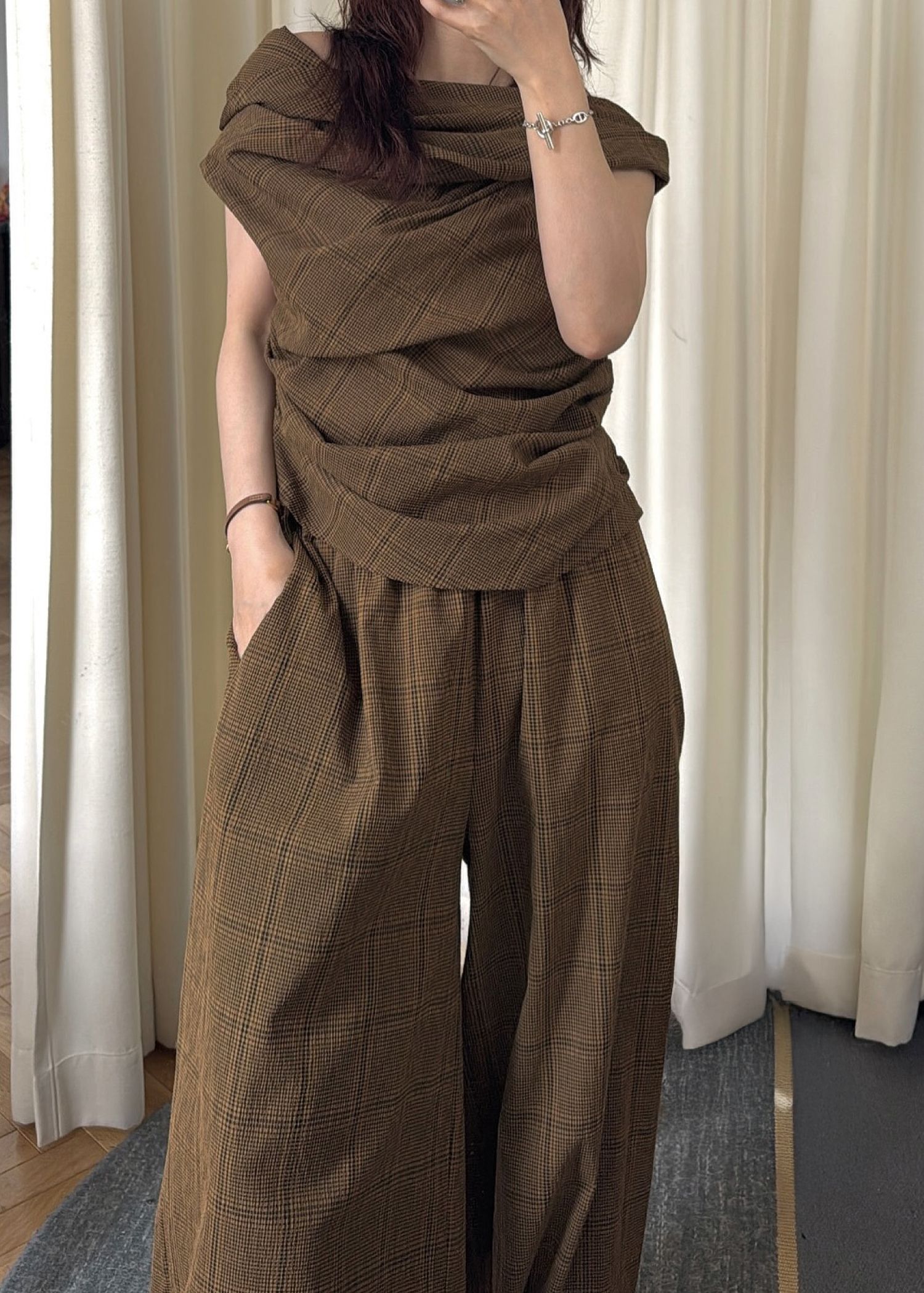 asymmetry tuck gather off shoulder check tops