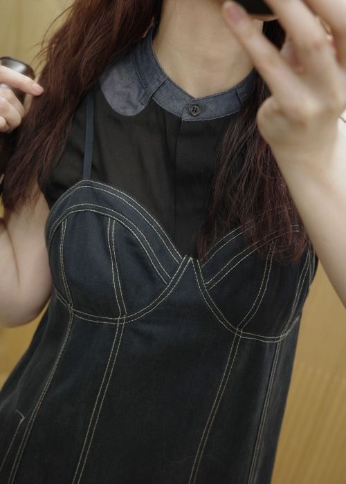 no sleeve color scheme collar shirt