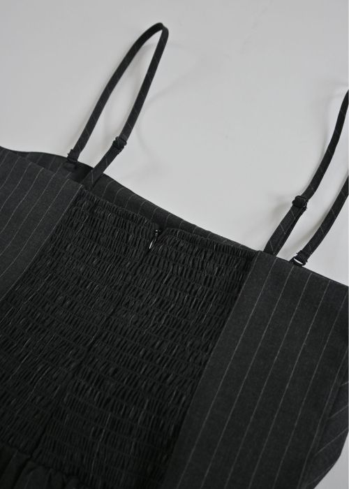 asymmetry tuck gather stripe bustier tops