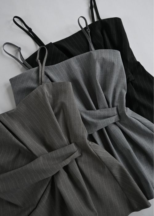 asymmetry tuck gather stripe bustier tops