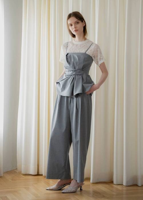 asymmetry tuck gather stripe bustier tops
