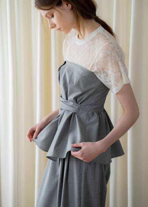 asymmetry tuck gather stripe bustier tops