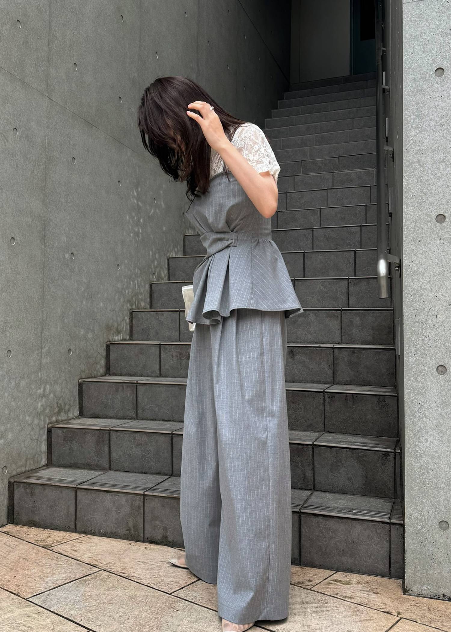 asymmetry tuck gather stripe bustier tops
