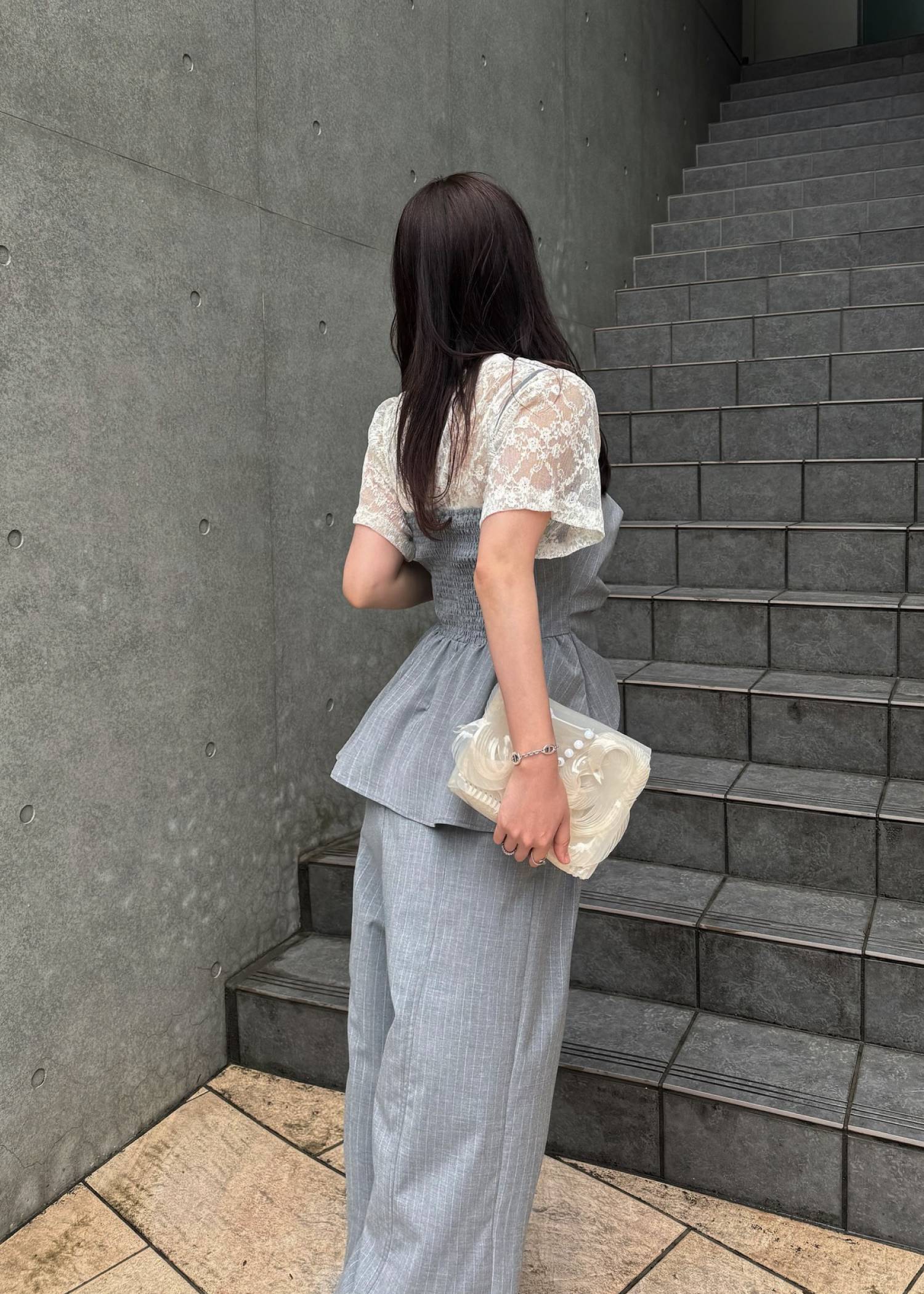 asymmetry tuck gather stripe bustier tops