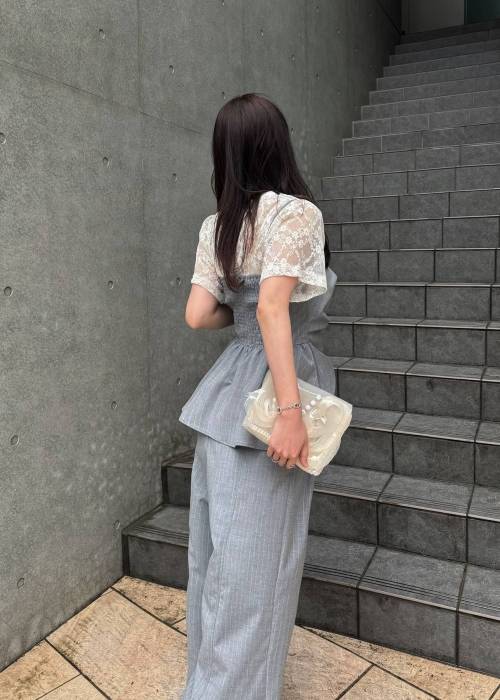 asymmetry tuck gather stripe bustier tops