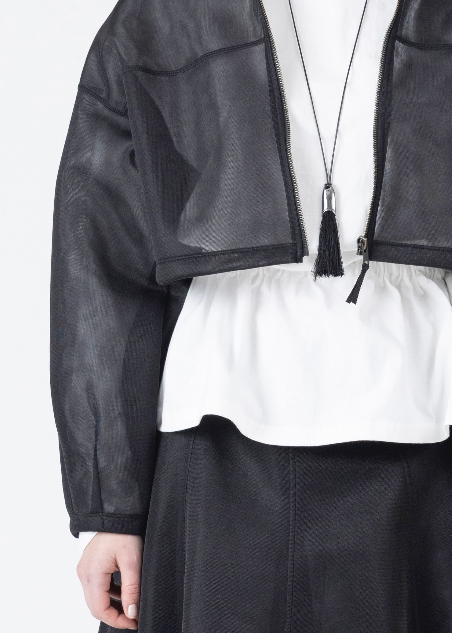 sheer cardboard fabric hoodie tops