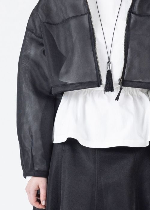 sheer cardboard fabric hoodie tops