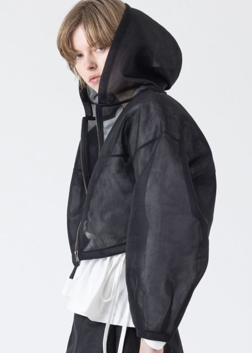 sheer cardboard fabric hoodie tops
