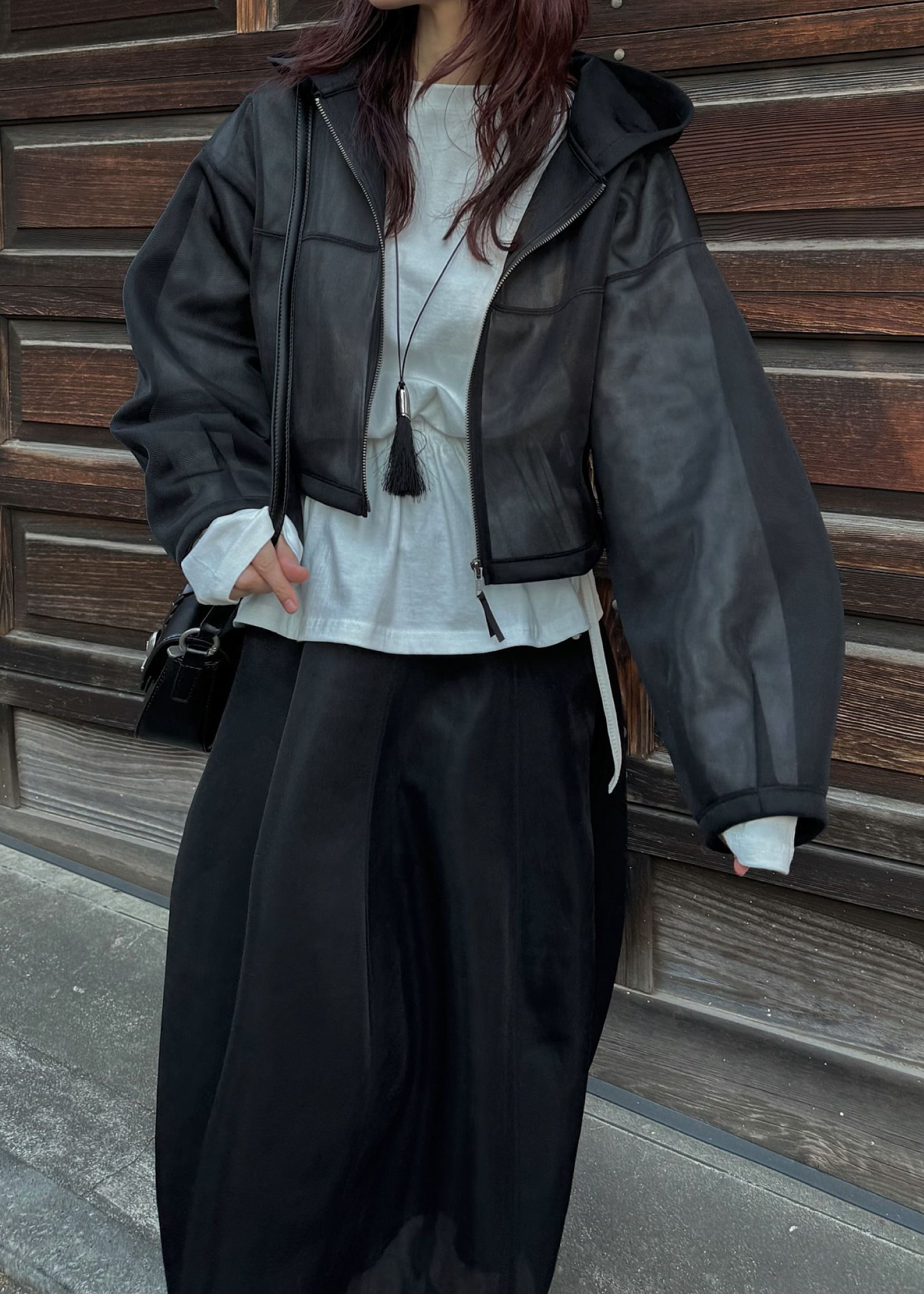 sheer cardboard fabric hoodie tops