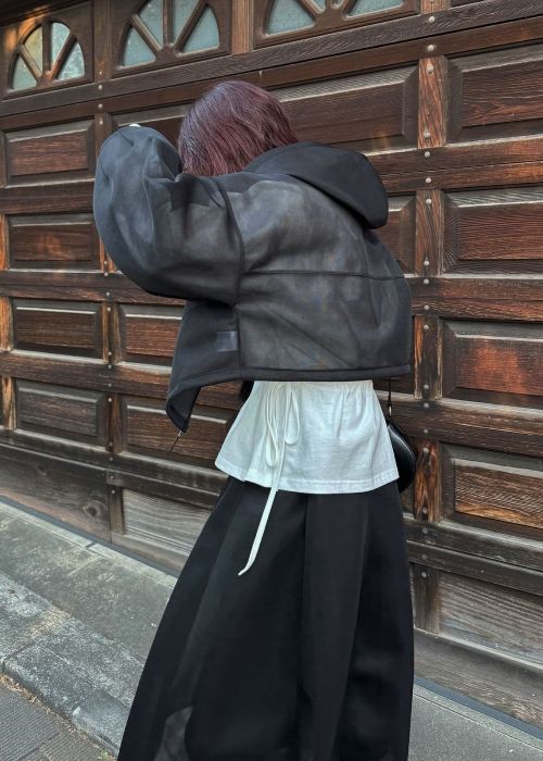sheer cardboard fabric hoodie tops