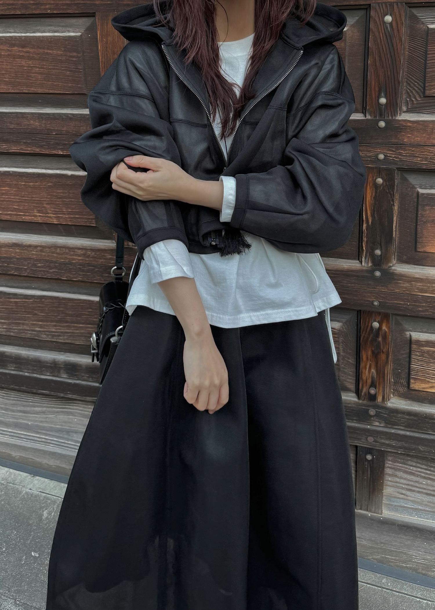 sheer cardboard fabric hoodie tops