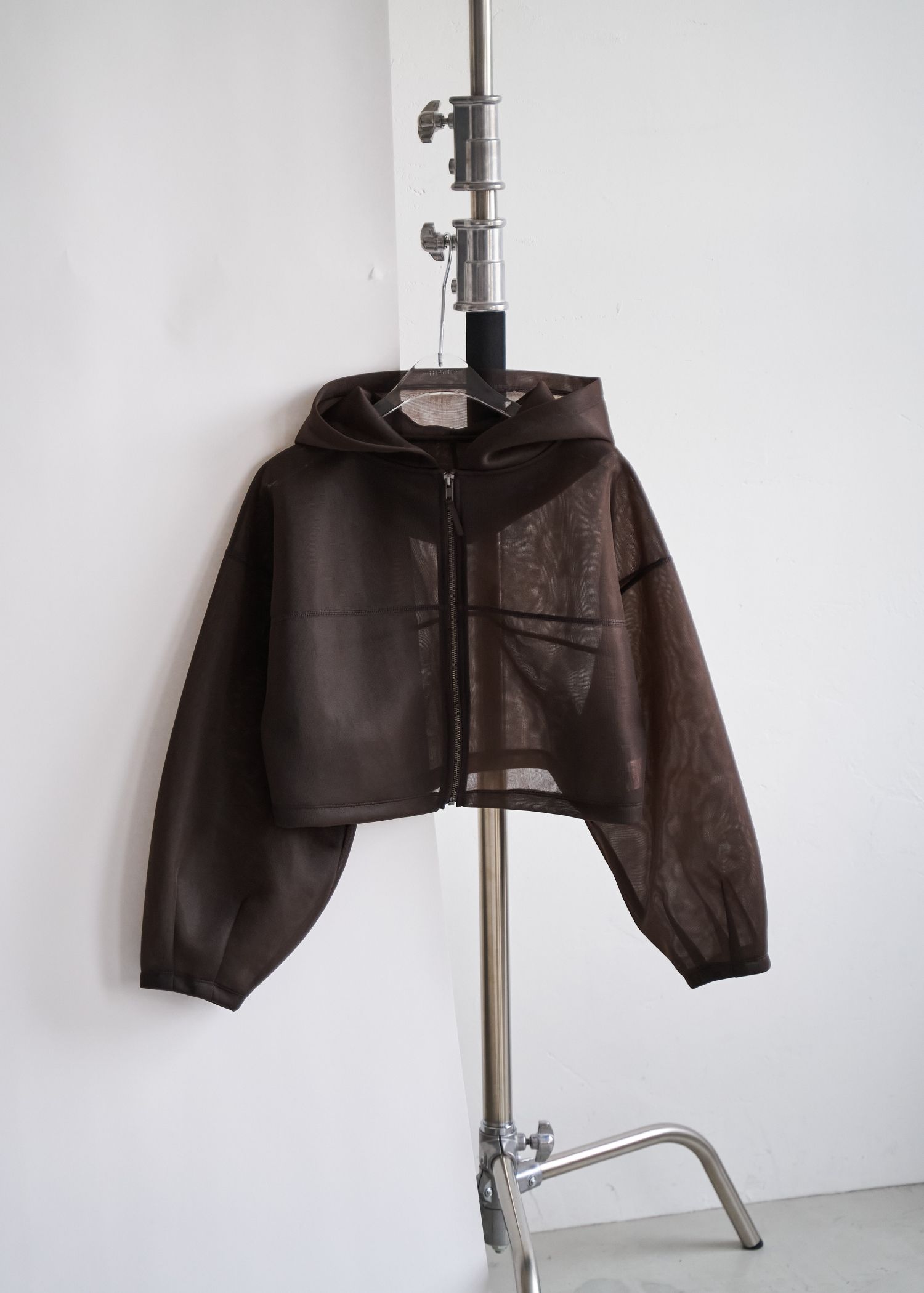 sheer cardboard fabric hoodie tops