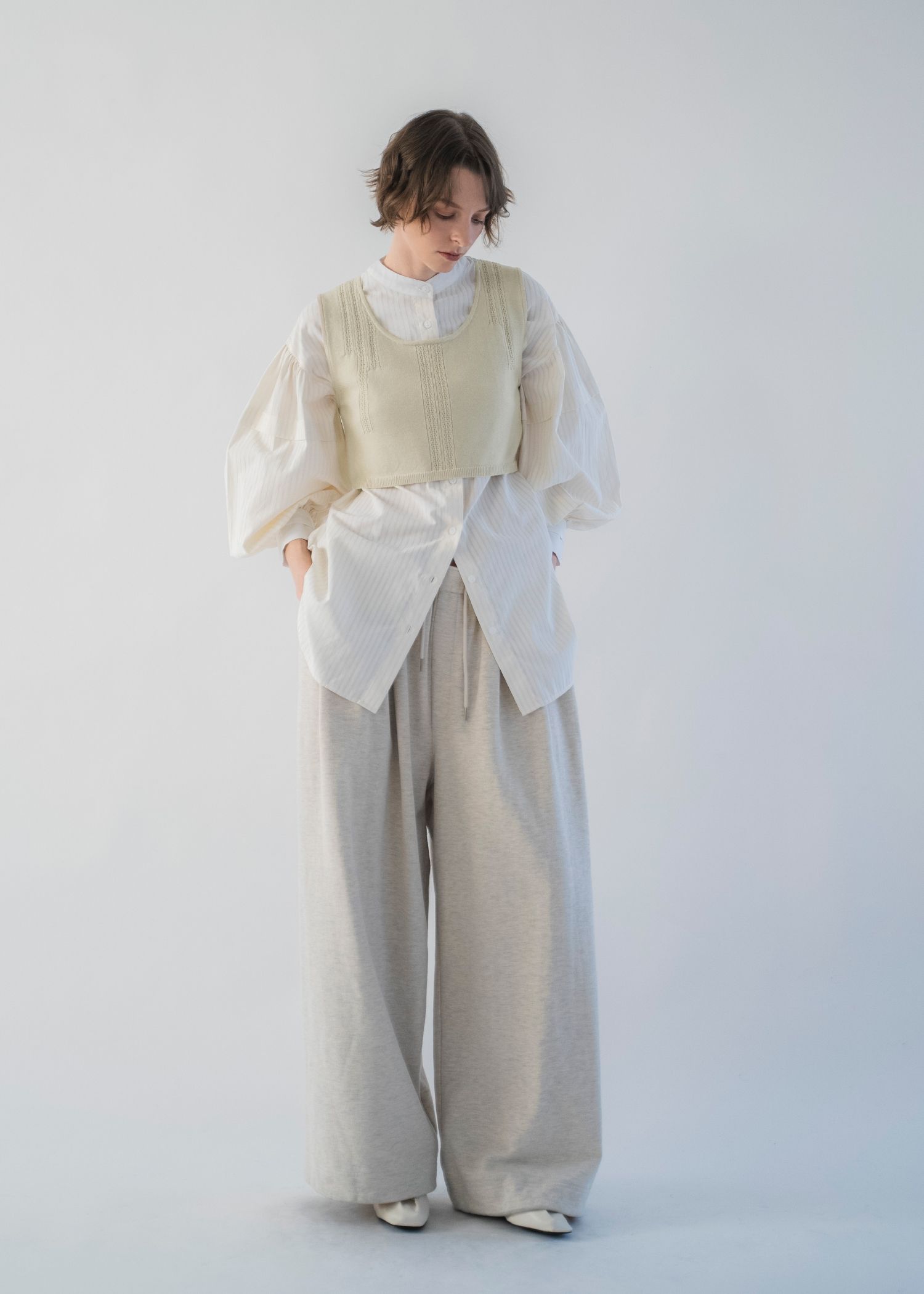 stripe balloon sleeve cleric BL