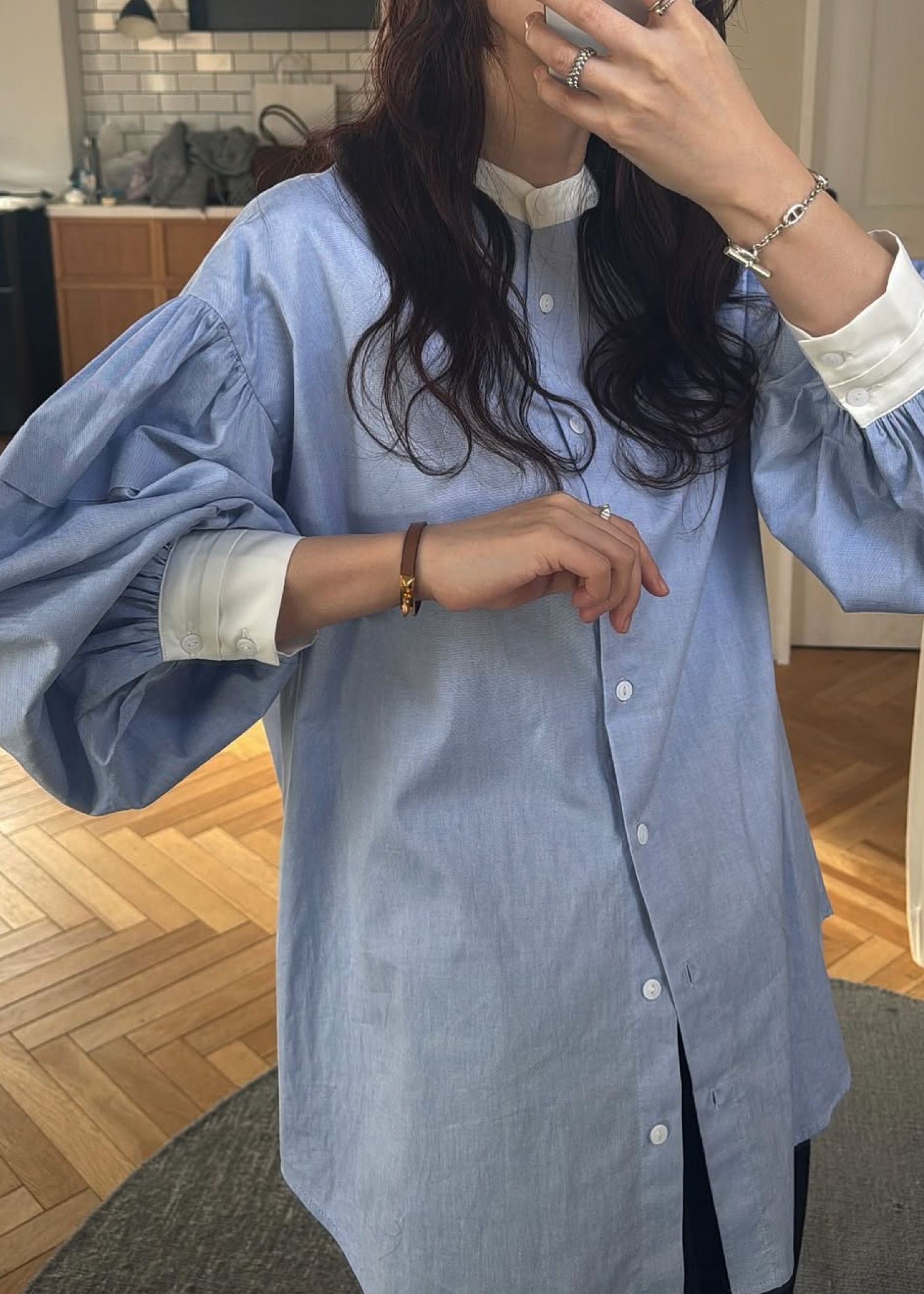 stripe balloon sleeve cleric BL