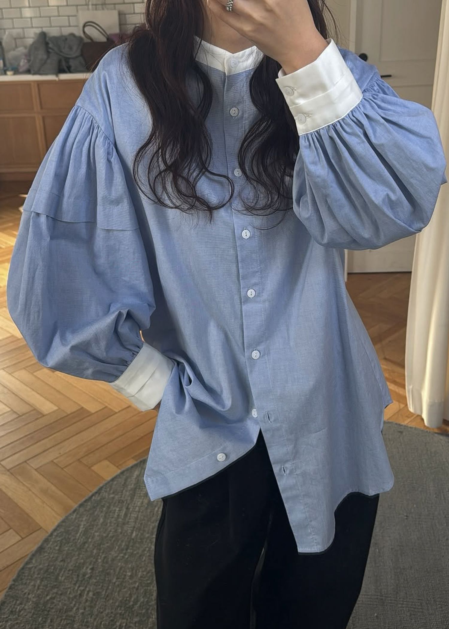 stripe balloon sleeve cleric BL