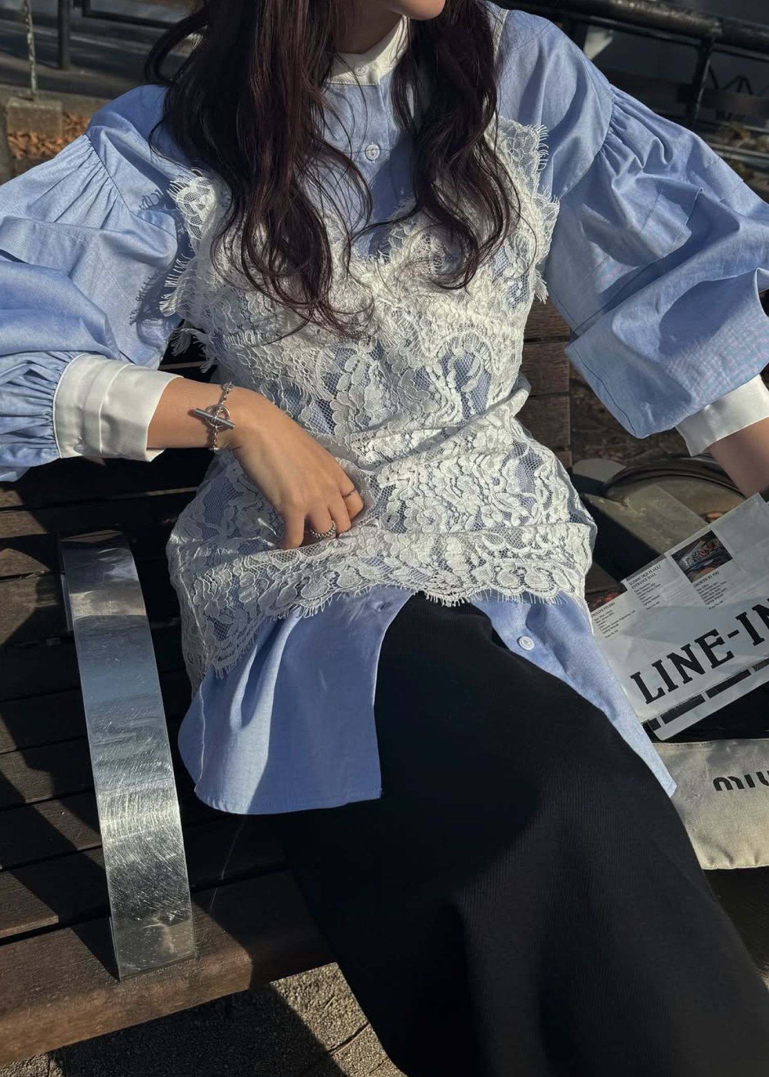 stripe balloon sleeve cleric BL