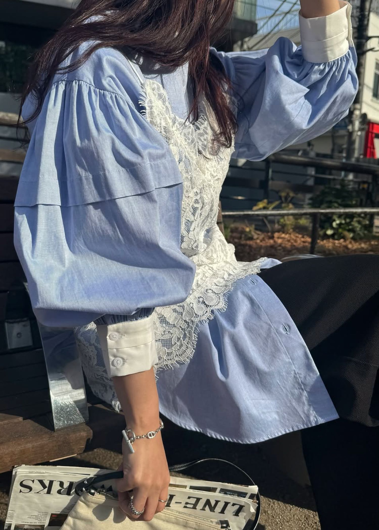 stripe balloon sleeve cleric BL