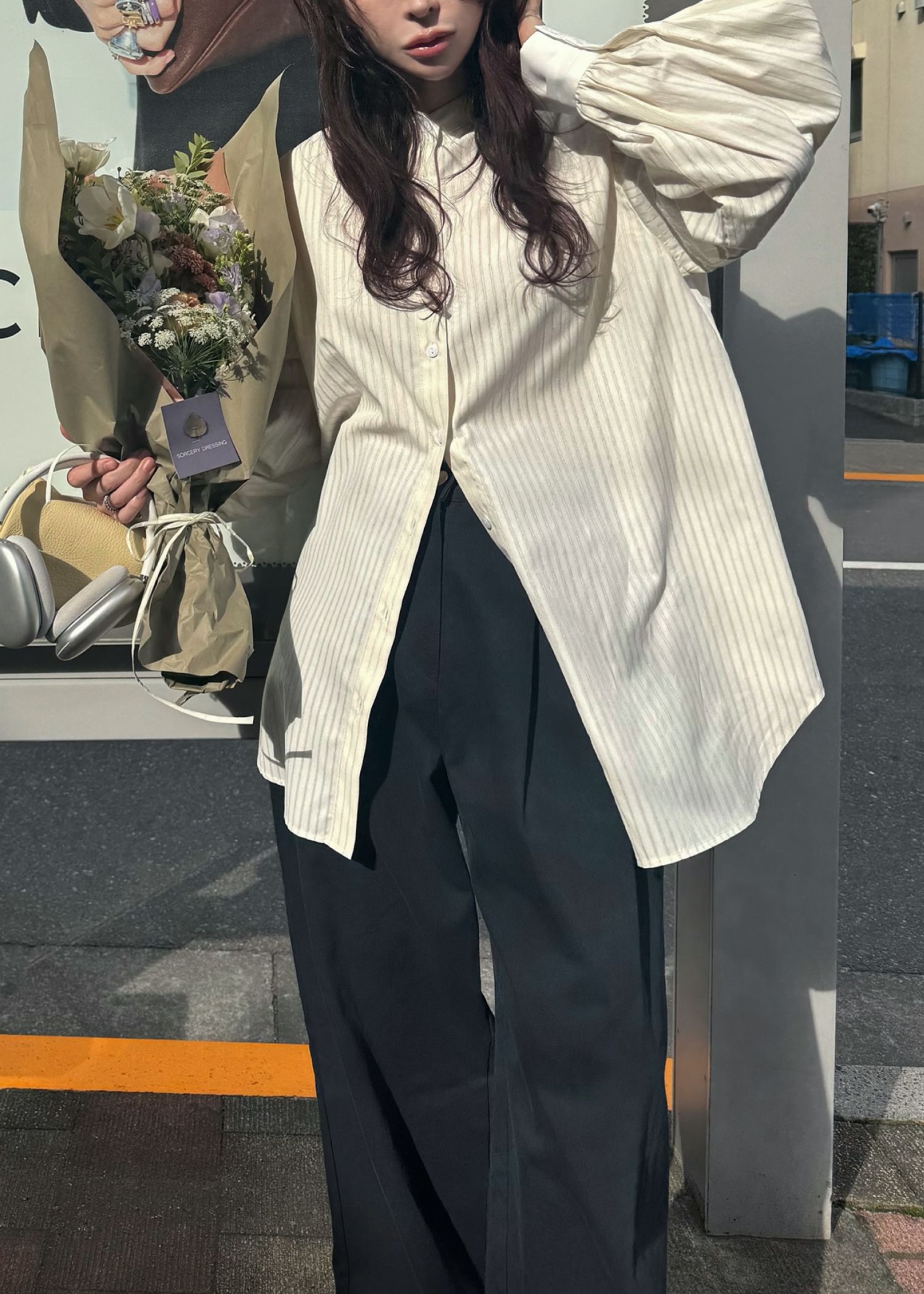 stripe balloon sleeve cleric BL