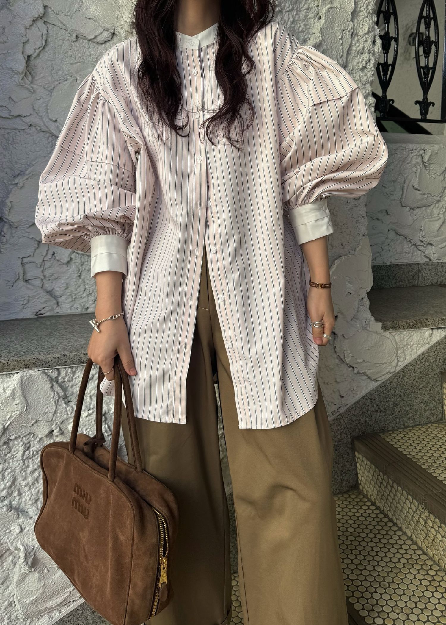 stripe balloon sleeve cleric BL