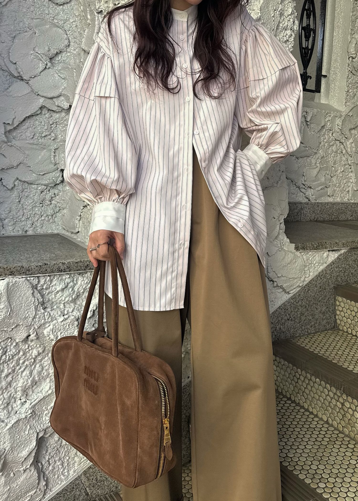 stripe balloon sleeve cleric BL