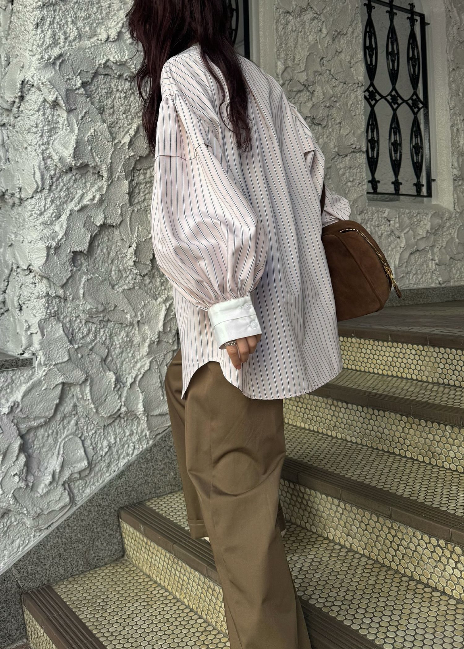 stripe balloon sleeve cleric BL